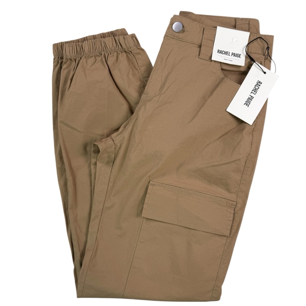 NWT Rachel Paige Tan Joggers Small Elastic Waist Cargo Pockets Pants